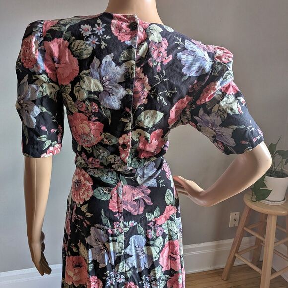 Vintage 80s Jodi Michaels Floral Midi Dress Cottagecore Prairie Twee Size 9/10 - Picture 5 of 13